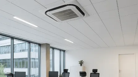 Climatisation au plafond dans un bureau moderne.