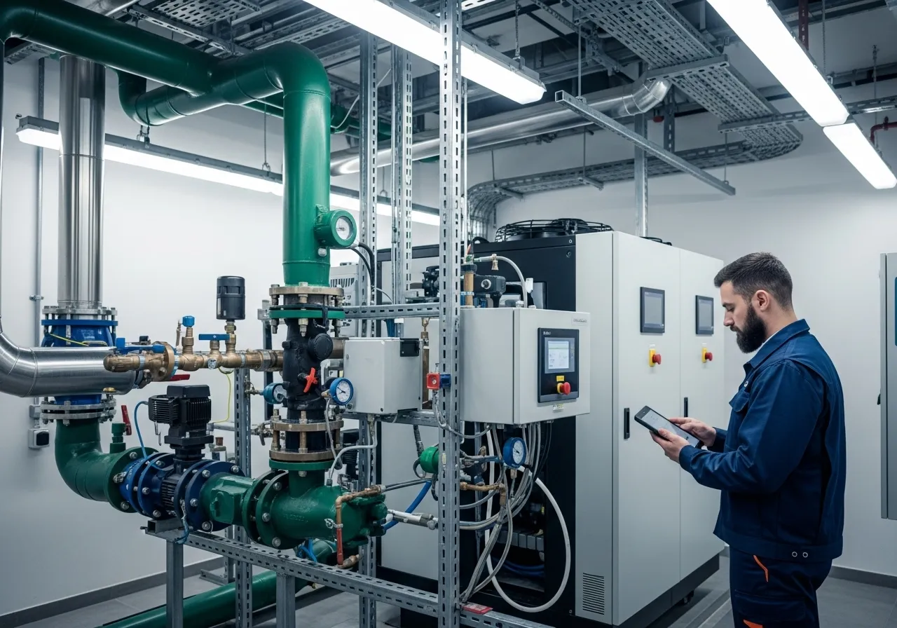 entretien refroidisseur eau glacée, maintenance groupe froid industriel, vérification compresseur chiller, frigoriste 77 60, conformité F-Gas