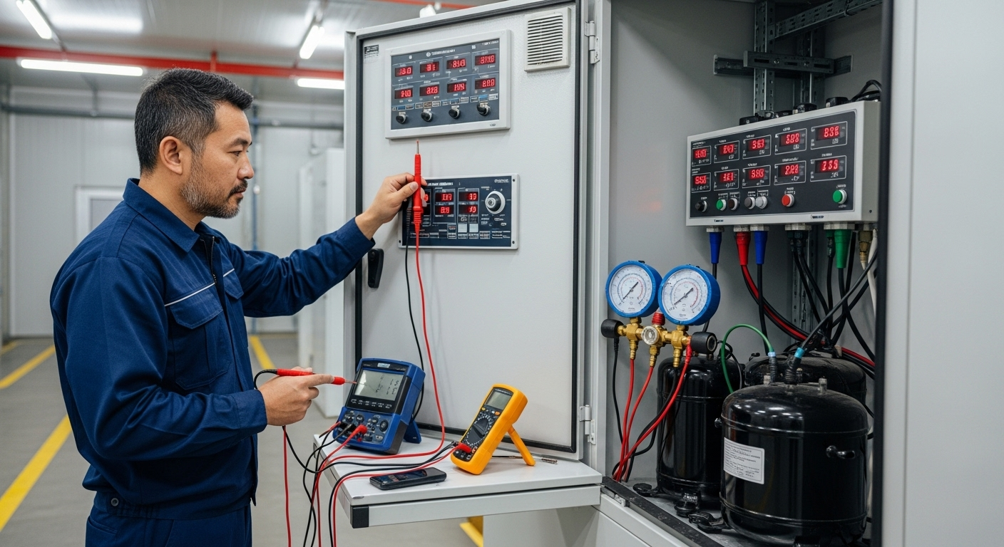 contrôle technique réfrigération, vérification circuit frigorifique, contrôle compresseur réfrigération, test sécurité réfrigération, entretien chambre froide 77