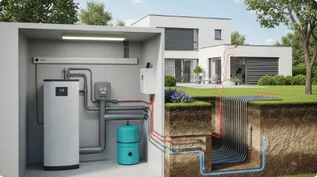 Installation de chauffage géothermique pour maison moderne.